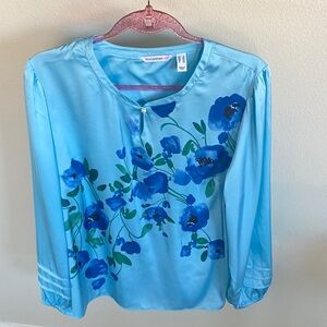 Susan Graver Light Blue Floral Blouse